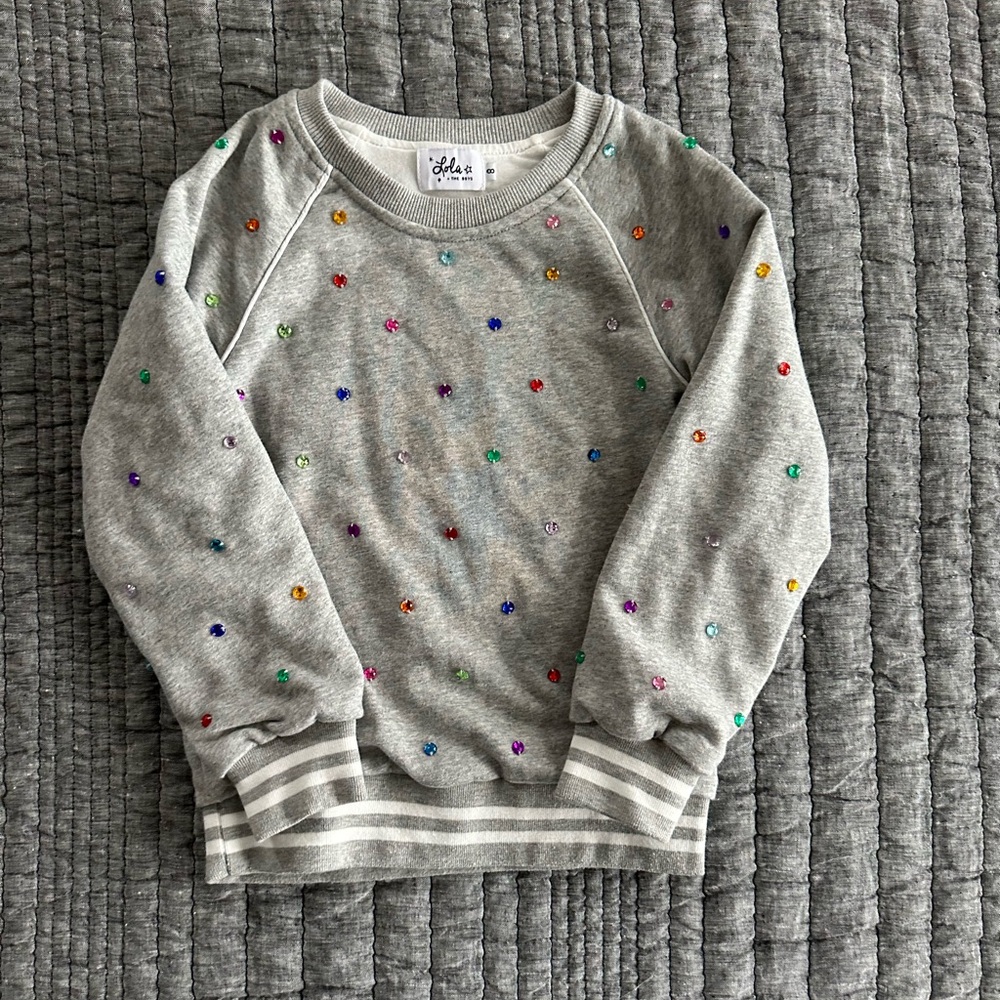 Lola + The Boys Gray Sweatshirt with colorful gem stone Accents